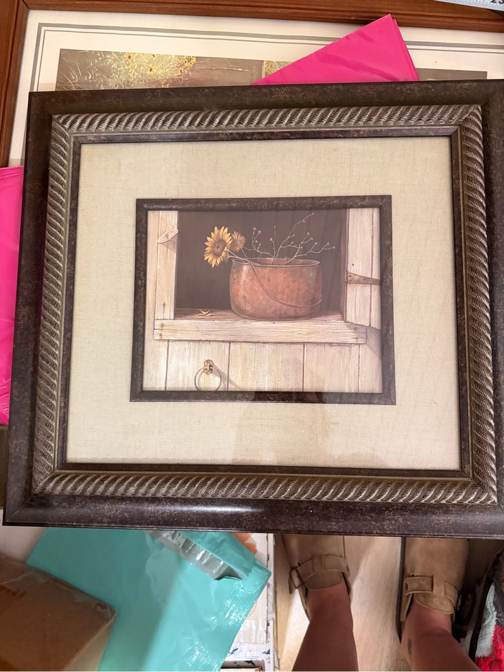 Kirklands Framed Sunflower Still Life in Brown and Cream